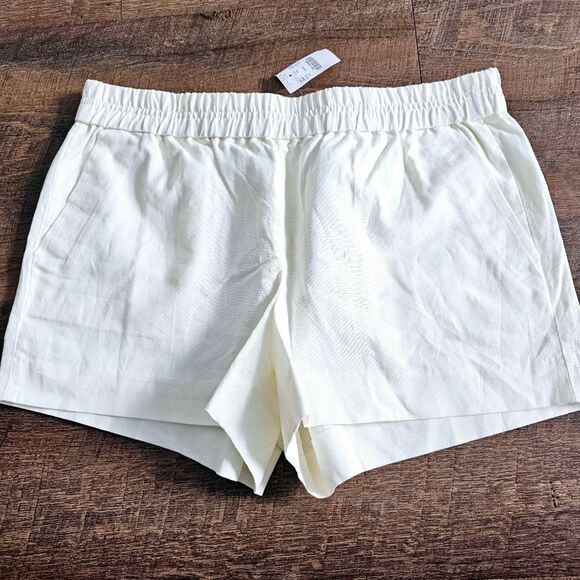 New J. Crew elastic waist shorts white linen cotton pockets 10 medium - Picture 2 of 8